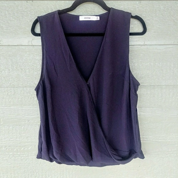 NWT JustFab Slinky Sleeveless Wrap Top - Picture 1 of 6
